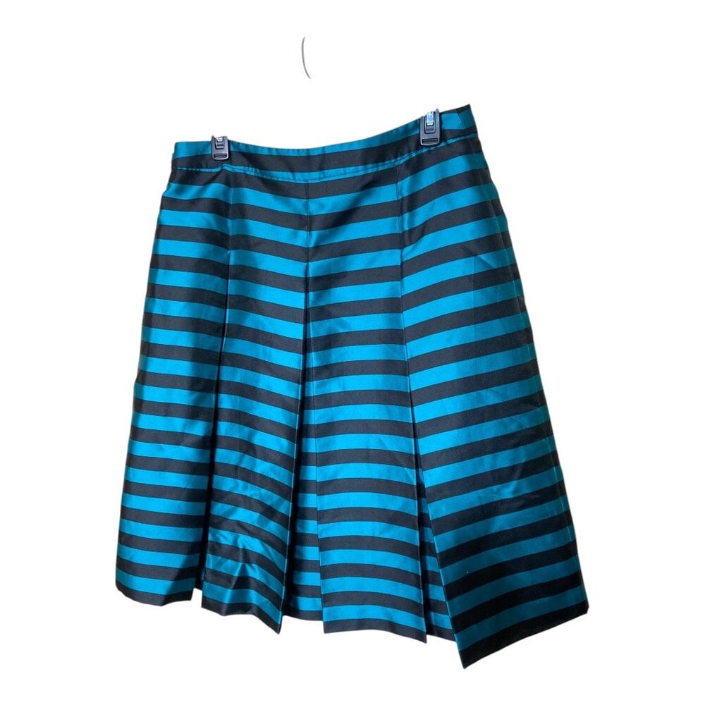Halogen Pleated Holiday Skirt Green & Black Stripe‎ Size 12